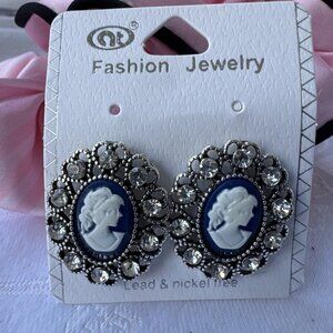 Lead & Nickel Free Pink Cameo CZ Silver Tone Oval Earrings NEW W Gift Bag
